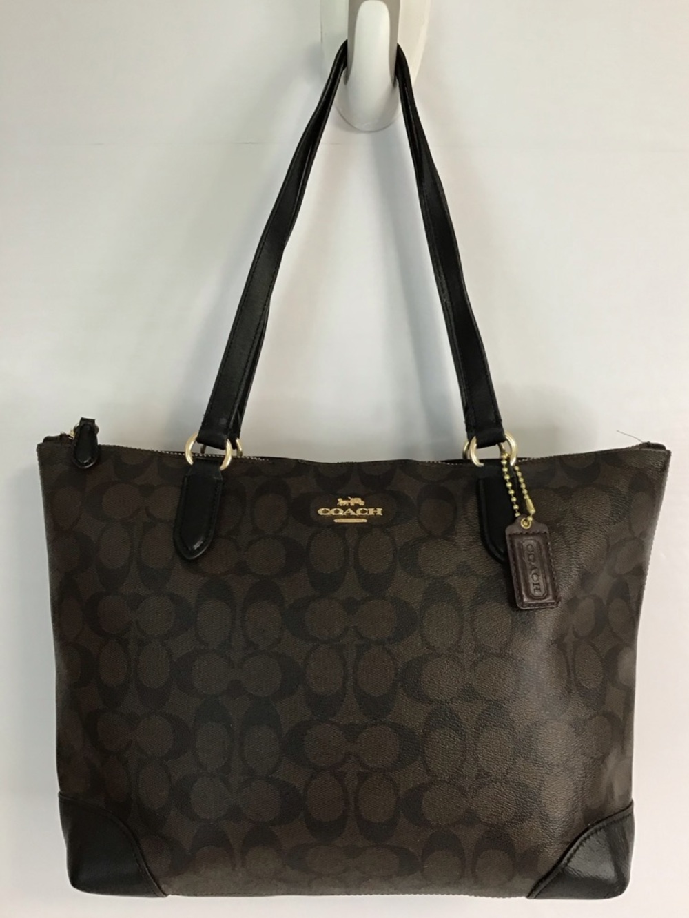 Coach  Zip Top Tote In Signature Coated Canvas Brown Handbag Purse